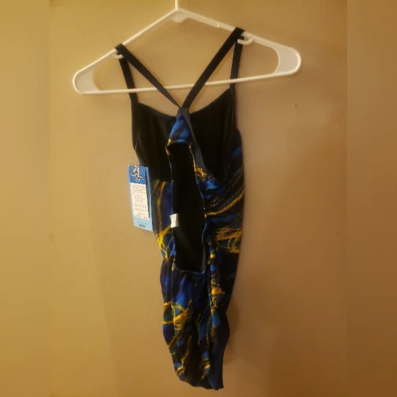 Dolfin Artistic Black and Blue One Piece Swimsuit - Picture 4 of 5